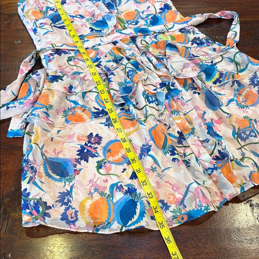 SALONI Floral Ruffle Button Down Tie Mini Dress size 0 - Picture 9 of 11